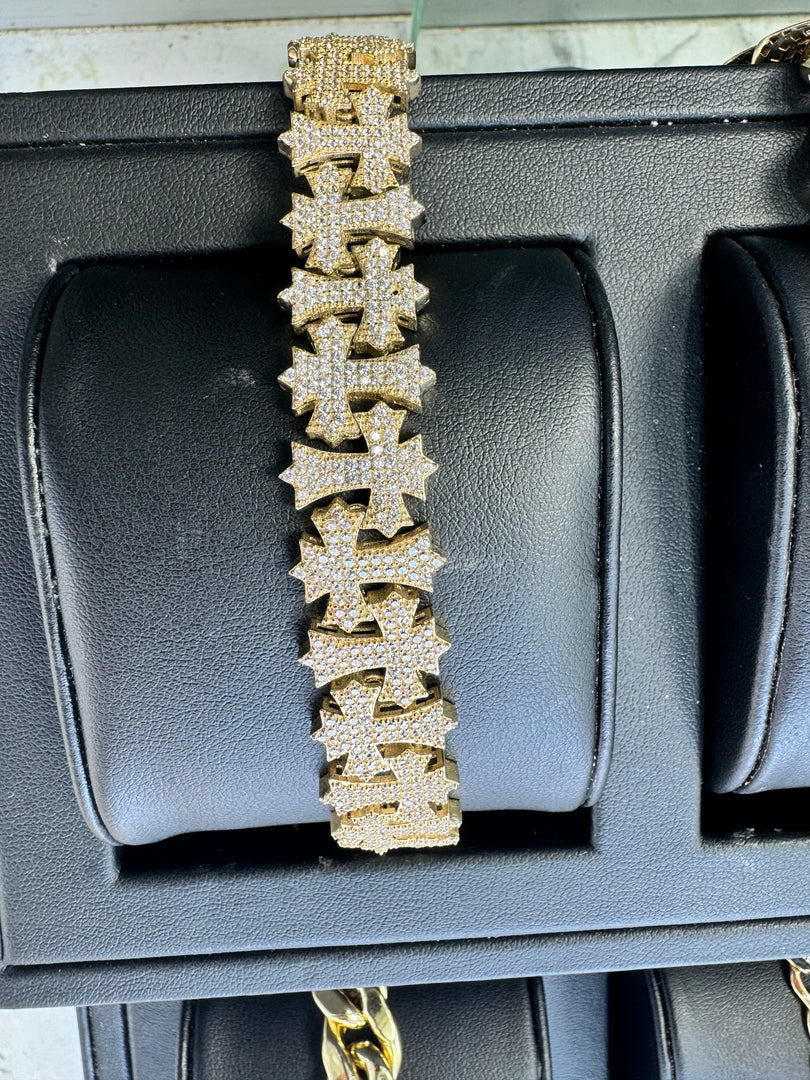 14k Cross Bracelet With CZ